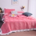 Pha lê nhung giường bìa mảnh duy nhất ren màu rắn rửa bông chăn ba mảnh đa mục đích chần dày nhung tấm bìa ga giường cute Trải giường