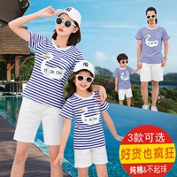 Cha mẹ và con mùa hè ăn mặc nhà t- shirt bông gia đình nhà Hàn Quốc phiên bản của một gia đình ba 18 sọc phim hoạt hình áo sơ mi đồ gia đình