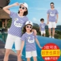 Cha mẹ và con mùa hè ăn mặc nhà t- shirt bông gia đình nhà Hàn Quốc phiên bản của một gia đình ba 18 sọc phim hoạt hình áo sơ mi đồ gia đình