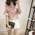 Ins với cùng một đoạn lỏng ngắn tay t-shirt nữ mùa hè Hàn Quốc phiên bản của ulzzang sinh viên hoang dã ren voan áo sơ mi V-Cổ áo sơ mi áo sơ mi sọc nữ Áo sơ mi chiffon ren