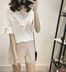Ins với cùng một đoạn lỏng ngắn tay t-shirt nữ mùa hè Hàn Quốc phiên bản của ulzzang sinh viên hoang dã ren voan áo sơ mi V-Cổ áo sơ mi áo sơ mi sọc nữ Áo sơ mi chiffon ren
