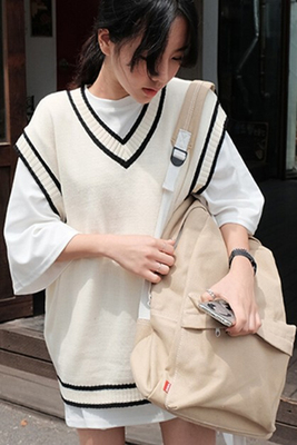 Cao đẳng gió áo len vest nữ mùa thu và mùa đông mới của Hàn Quốc phiên bản của bộ lỏng lẻo nữ sinh viên không tay V-Cổ áo len vest ao thun Áo / áo thun