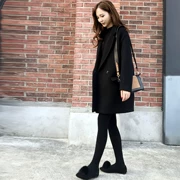 Mùa đông 2017 mới của phụ nữ Hàn Quốc giảm béo áo len dài áo khoác len lớn màu đen - Áo Hàn Quốc