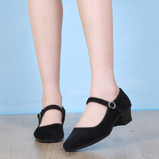 Обувь для янгэ 东北胶州秧歌布鞋广场舞鞋女平绒跟鞋民族舞民间舞蹈鞋黑跟鞋布鞋