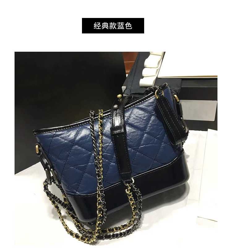 Royal Blue With BlackBag female 2020 spring new pattern Little fragrance genuine leather Stray bag One shoulder Oblique span Rhombic grid Chain package Versatile Female bag