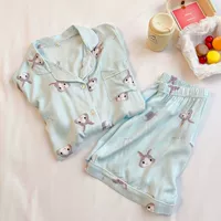 Мягкая шелковая милая пижама, японский тонкий кролик, комплект, короткий рукав