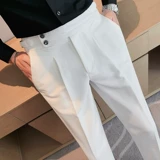 Летние белые штаны, повседневные брюки, высокая талия, свободный прямой крой, в британском стиле