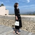 Váy retro Pháp 2019 xuân mới của phụ nữ khí chất cổ chữ V eo cao dài thon đen - Váy dài váy xoè dài Váy dài