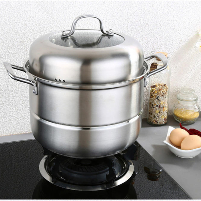 蒸锅304不锈钢三层加厚蒸笼馒头笼屉