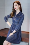 Весеннее модное приталенное джинсовое платье, юбка, в корейском стиле, длинный рукав, А-силуэт