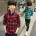 Quần áo trẻ em cậu bé mùa xuân và mùa thu Hàn Quốc phiên bản của áo sơ mi kẻ sọc 2018 mùa xuân trẻ em trẻ em dài tay cổ tròn bông áo sơ mi thủy triều Áo sơ mi