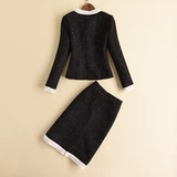 Демисезонный ретро комплект, европейский стиль, изысканный стиль, легкий роскошный стиль, с акцентом на бедрах