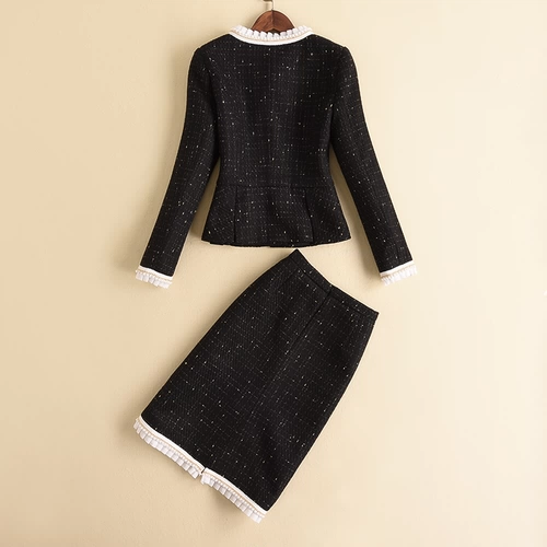 Демисезонный ретро комплект, европейский стиль, изысканный стиль, легкий роскошный стиль, с акцентом на бедрах