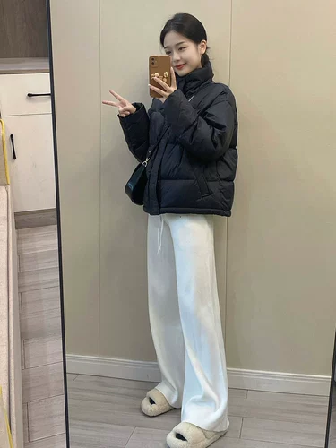 Черный короткий зимний пуховик с пухом, куртка, 2023, подходит для подростков, в корейском стиле, увеличенная толщина