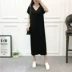 Rộng rãi và mỏng cộng với size váy ngắn tay cổ chữ V Váy nữ dài ngang lưng thẳng mùa hè Hàn Quốc 2021 - Váy dài