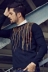 Thời trang màu sọc dọc trang trí nam áo len mùa thu sườn thiết kế giản dị bông tay áo vòng cổ của nam giới quần áo