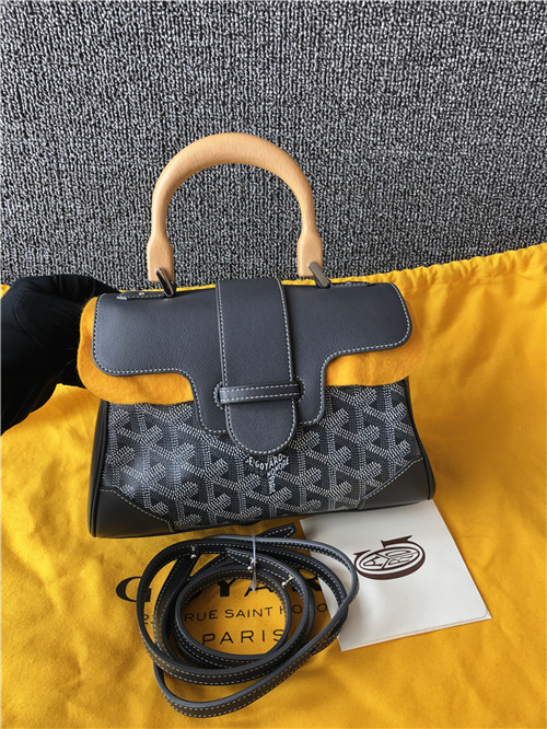 Used authentic Goyard Goya Saigon bag mini wood handle light gray shoulder bag idler