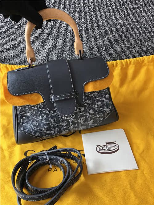 Used authentic Goyard Goya Saigon bag mini wood handle light gray shoulder bag idler