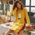 Phiên bản Hàn Quốc của váy ngủ nữ mùa hè dài tay cotton rộng rãi học sinh tươi có thể mặc váy ngủ nữ mùa xuân và mùa thu dài tay dịch vụ tại nhà - Đêm đầm Đêm đầm
