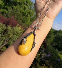 Украшения на шею f 德国800银天然老蜜蜡古董挂件和项链 全手作梅花