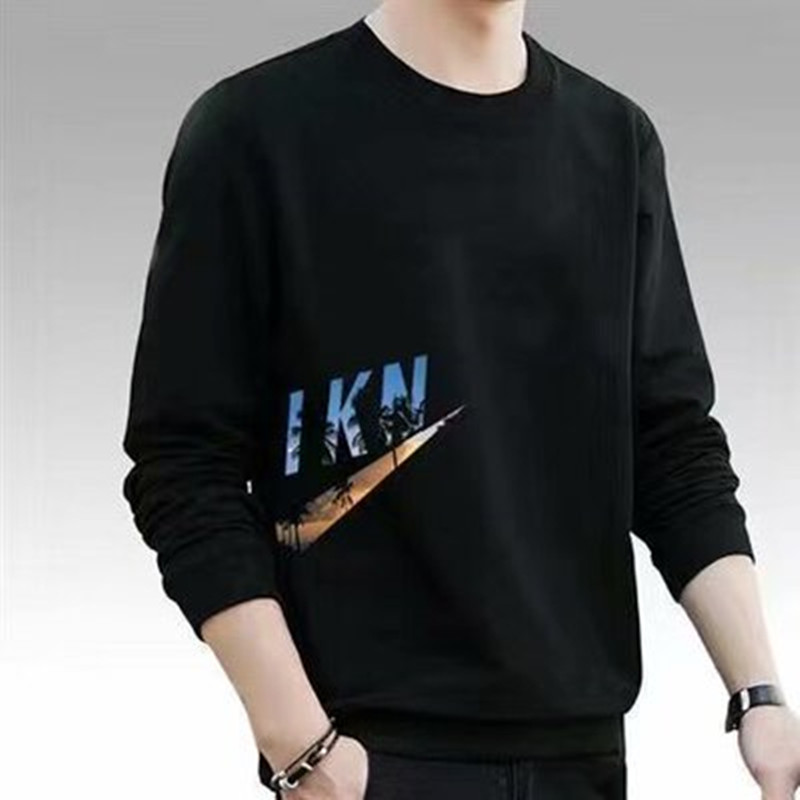 Clothes worn for work, loose and versatile long sleeved T-shirts, sweaters, men's autumn and winter bottoms for work on_voghion.com
