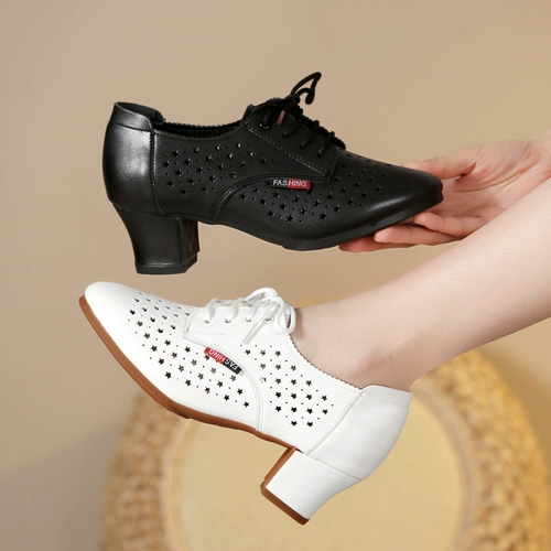 Летние туфли, белая танцующая обувь, из натуральной кожи