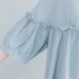 [清 濯] Pleated Lantern Sleeve vòng cổ cao eo Casual váy - trắng
