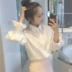2018 mùa thu mới cao đẳng gió phun tay áo dài tay áo trắng Hàn Quốc phiên bản của lỏng hoang dã áo sơ mi nữ sinh viên triều Áo sơ mi dài tay
