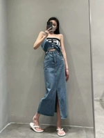 Съемный летний джинсовый сарафан, длинная юбка, в корейском стиле, высокая талия, свободный крой, с акцентом на бедрах, средней длины