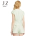 JUZUI 玖 姿 2017 chính thức cửa hàng thị trường nữ mùa hè ăn mặc mới tự trồng retro một nút ngắn tay V-Cổ áo ngắn Áo khoác ngắn