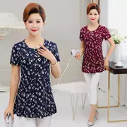 Hàn quốc phiên bản của mẹ trung niên mùa hè nhỏ hoa voan áo trung niên phụ nữ của mùa hè ăn mặc 40-50 năm tuổi ngắn tay T-Shirt