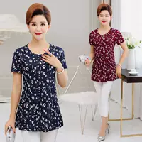 Hàn quốc phiên bản của mẹ trung niên mùa hè nhỏ hoa voan áo trung niên phụ nữ của mùa hè ăn mặc 40-50 năm tuổi ngắn tay T-Shirt áo đầm đẹp tuổi 40