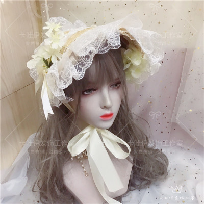 taobao agent Lolita multi -color straw hat flat hat lolita gorgeous elegant tea club garden lace Ponte bntbb hat