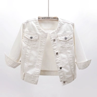 Летняя джинсовая короткая куртка, тонкий жилет, белый топ, в корейском стиле