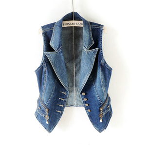 Của phụ nữ Mùa Xuân và Mùa Thu Hàn Quốc Slim phù hợp với cổ áo ngắn không tay denim vest vest jacket vest jacket mùa hè