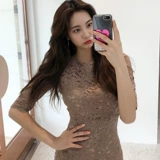 Демисезонное сексуальное приталенное кружевное платье, мини-юбка, в корейском стиле