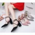Mùa xuân và mùa thu Hàn Quốc Giày cao gót mũi nhọn với đôi giày đơn màu hồng ngọt ngào của phụ nữ dày có quai dép mùa hè dép crocs nữ Sandal
