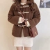 Phong cách Hàn Quốc ngọt ngào retro nút sừng cừu len dày phong cách đại học áo khoác cotton nữ mùa đông giảm tuổi áo khoác ngắn Xuống áo khoác