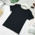 2018 mùa hè mới màu rắn bằng gỗ tai mỏng giảm béo vòng cổ ngắn- tay t- shirt breathable áo len phụ nữ cơ sở áo
