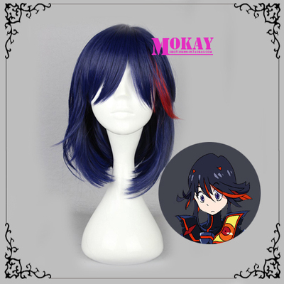 taobao agent COSPLAY wigs kill la kill double -cut girl entanglement and dyed short hair ink blue
