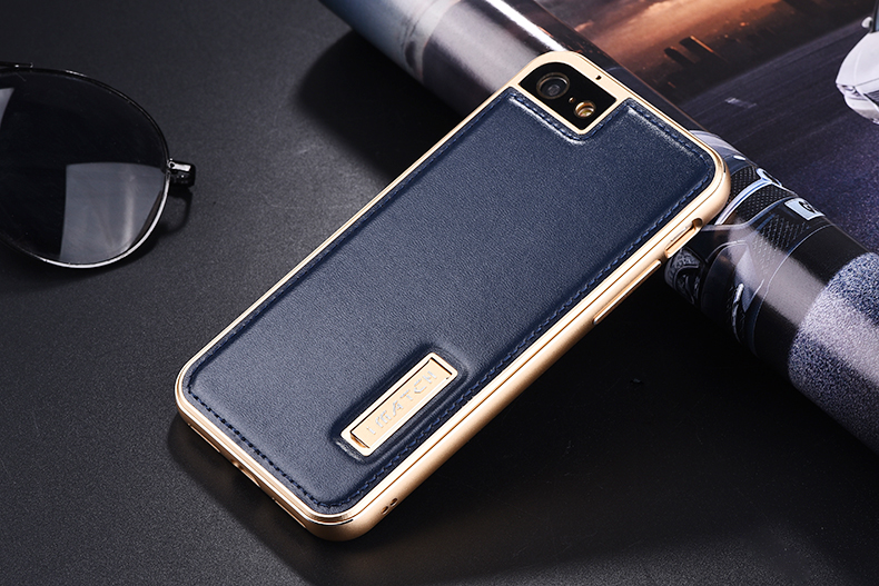 iMatch Luxury Aluminum Metal Bumper Premium Genuine Leather Back Cover Case for Apple iPhone 8 Plus & iPhone 8