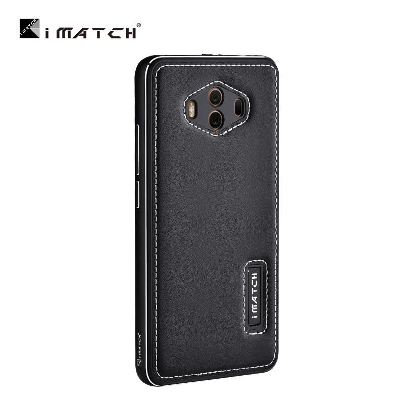 iMatch Luxury Aluminum Metal Bumper Premium Genuine Leather Back Cover Case for Huawei Mate 10