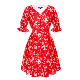 Красный чай улун Да Хун Пао, мини-юбка, юбка, шифоновое летнее платье, V-образный вырез, высокая талия, в цветочек, 2020