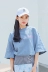 Mùa hè 2018 mới của Hàn Quốc phiên bản của sinh viên lỏng lẻo nhỏ tươi rộng tay ngắn tay màu xanh và trắng dài T-Shirt áo sơ mi nữ Áo phông