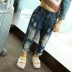 Quần jean nữ mùa thu Trẻ em Hàn Quốc mặc quần 1-3 ba rưỡi nữ 5 quần bé gái quần jeans