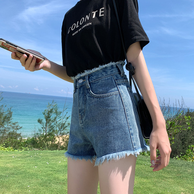 牛仔短裤女夏宽松高腰2021新款显瘦外穿大码网红潮ins毛边a字热裤
