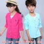 Nam giới và phụ nữ trẻ em mùa xuân và mùa hè bông cardigan Hàn Quốc phiên bản của điều hòa không khí hoang dã dịch vụ chống nắng quần áo trong cậu bé lớn bông mỏng áo áo dạ bé trai