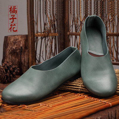 软皮女鞋圆头复古手工皮鞋单鞋女真皮平底鞋2018休闲软底奶奶鞋女-淘宝网
