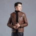 Mùa xuân 2020 mùa thu mới áo khoác da nam Hàn Quốc Áo khoác da xe máy trẻ trung đứng cổ áo thời trang nam da bình thường - Quần áo lông thú
