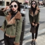 Phiên bản Hàn Quốc lông xù một chiếc áo khoác da lộn ngắn nữ mùa đông dày cộng với áo khoác nhung xe máy là áo mỏng áo lông vũ